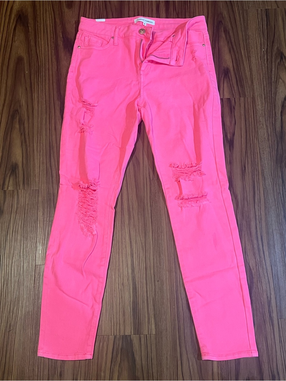 Almost Famous Neon Pink Ripped Skinny Jeans
